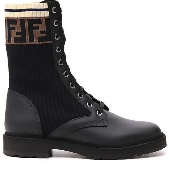 FENDI Logo Rococo Combat Ankle Boots - Picture 2 of 5
